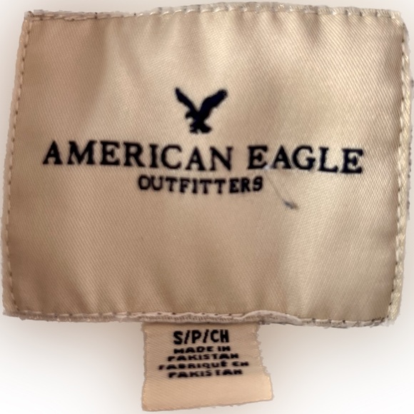 American Eagle Short Sleeve Hoodie. Size Men’s S. Color: Cream/Tan/Gray - Picture 3 of 3